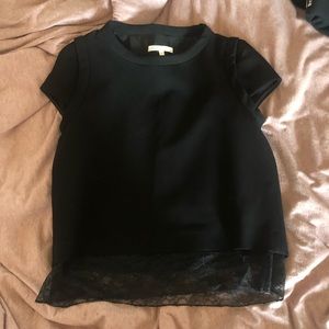 Maje black cap sleeve top with lace trimming
